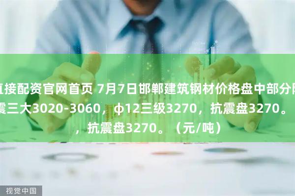 直接配资官网首页 7月7日邯郸建筑钢材价格盘中部分降20，抗震三大3020-3060，φ12三级3270，抗震盘3270。（元/吨）