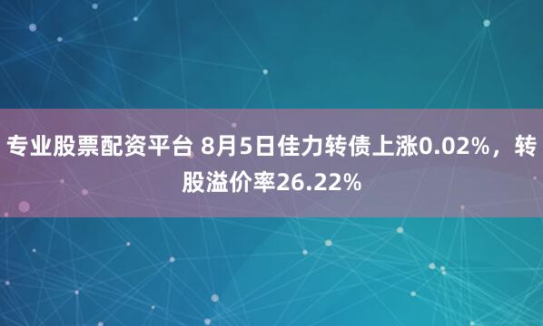 专业股票配资平台 8月5日佳力转债上涨0.02%，转股溢价率26.22%
